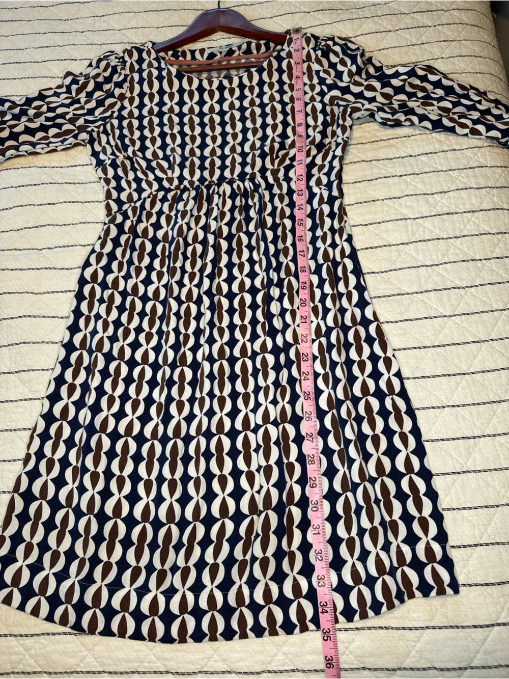 Boden Navy & Brown Geometric Mini Dress 3/4 Sleeve - size 6L - Picture 8 of 11